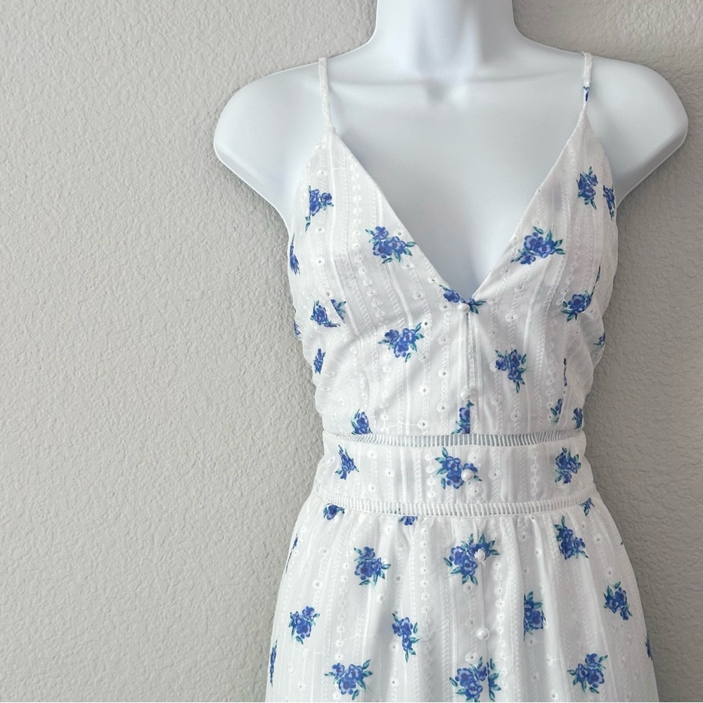 Floral Blue and White Embroidered Maxi Dress - Picture 3 of 11